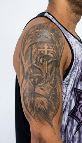 Antes de cobertura de tatuagem antiga realizada por especialista em Cover Up no Eldorado.
